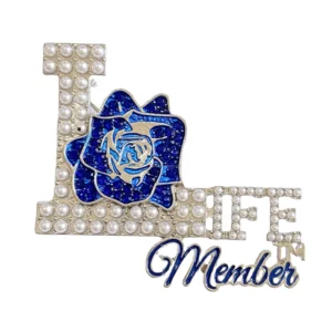 RENSINO ZPB Designer Zeta Phi Beta Life Member Logo Brooch Lapel Pin Blue Enamel White Pearls Rose Brooches for Wedding Engagement