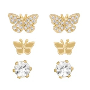 RENSINO ZUOLA Trendy 925 Silver Pole Eco-friendly Brass 18K Gold Plated Butterfly Zircon Stud Earrings for Women