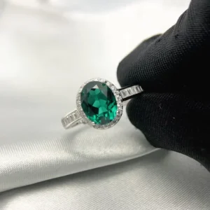 RENSINO Zambian Green Emerald Diamond Ring Fine Jewelry Women Engagement Silver Ring