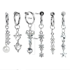 RENSINO Zesen Simple Heart shaped Zircon Navel Ring Free Piercing Body Piercing Jewelry 316 Titanium Steel Pearl Navel Nail