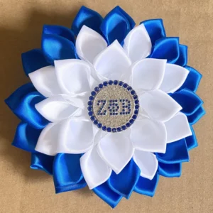 RENSINO Zeta Phi Beta Sorority Greek Jewelry Gift Blue and White Rhinestone Letter Clip Brooch Pin Wedding Shoulder Flower Brooch