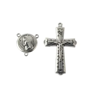 RENSINO Zinc Alloy Anti-Silver Catholic Pendant Set Medjugorje and Divine Mercy Center Piece with Crucifix for Rosary Accessories