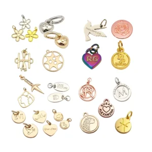 RENSINO Zinc Alloy Engraved Brand Custom Small Metal logo Charm Jewelry Tags for Necklace Bracelet Pendant