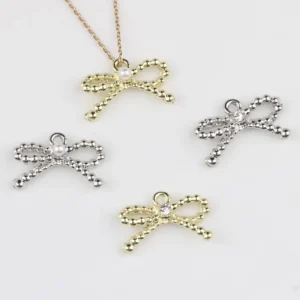 RENSINO Zinc Alloy Pearl Zircon Inlaid Bow Pendant Electroplated Pendant Charms Findings DIY Bracelet Necklace Earrings Other Jewelry