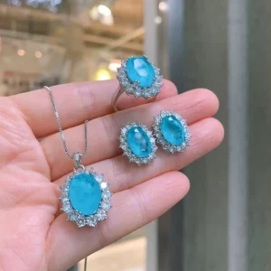 RENSINO Zircon 925 Silver Fashion Jewelry Sets 925 Sterling Silver Blue Cubic Zircon Pendant 24k Gold Plated Earrings Dubai Ring