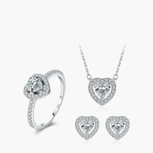 RENSINO Zircon Fine Jewelry Set 925 Silver Zircon Heart Rings High Quality Silver Wedding Jewelry for Women