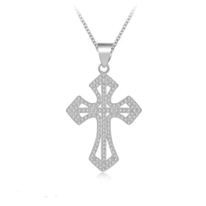 RENSINO Zircon Iced Out Religious Couple Jewelry Big Large 925 Sterling Silver Gothic Cross Pendant for Necklace Men Women