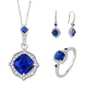 RENSINO Zircon Necklace 925 Sterling Silver Jewelry Set Luxury Vintage Earrings Ring Pendant Set Wedding Jewelry Set Customization
