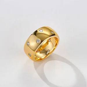 RENSINO Zircon Ring Minimalist Gold Plated 925 Sterling Silver Jewelry for Women and Men