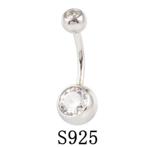 RENSINO Zircon Stone Jewelry 925 Sterling Silver Navel Nail Rings Belly Ring Button