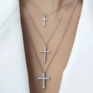 RENSINO Zircon Women’s Link Chain Necklace Rhodium Plated 925 Sterling Silver Cross Pendant for Wedding Gift Party