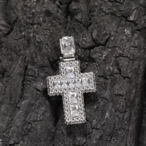 RENSINO Zircon encrusted Cross Hip Hop Trendy Men’s Copper Necklace European American Style Personality Net Red Fashion Clavicle Bamboo