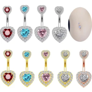 RENSINO l Stainless Steel Heart Navel Ring Gold Plated Zircon Body Piercing Jewelry for Wedding Gift Party